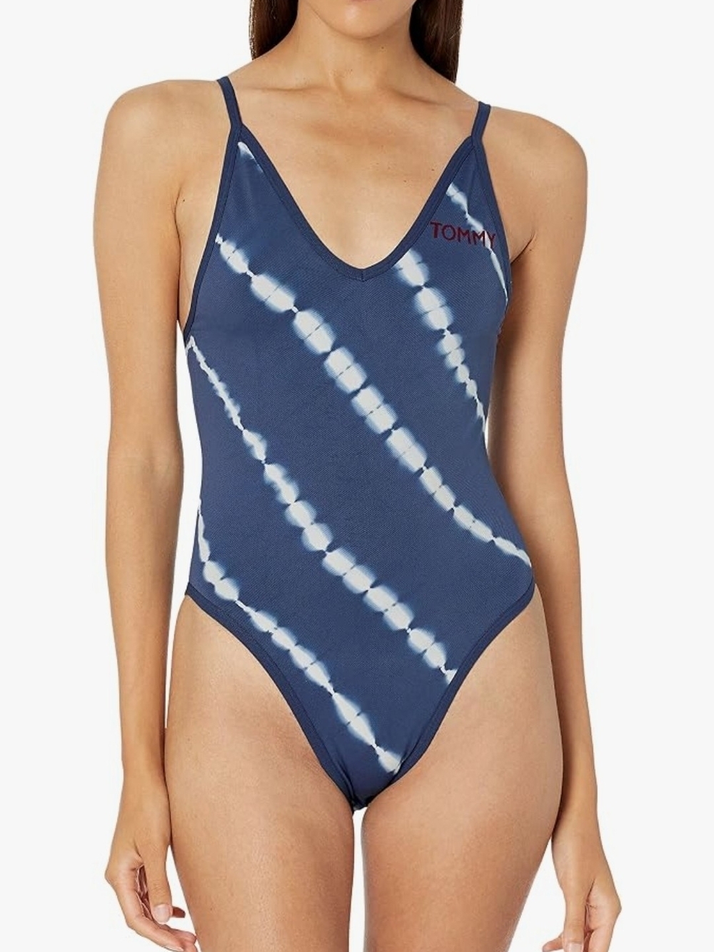 Tommy Hilfiger Navy and White Tie-Dye V-Neck One-Piece Bodysuit